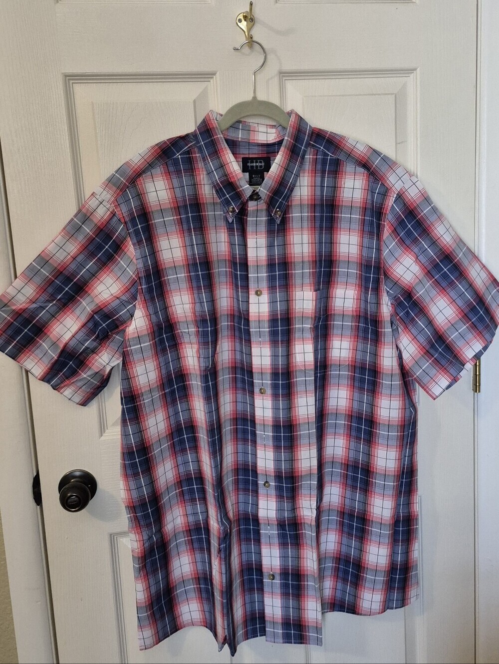 NEW Harbor Bay Men's Short-Sleeve Plaid Button-Down Shirt Size 2XLT